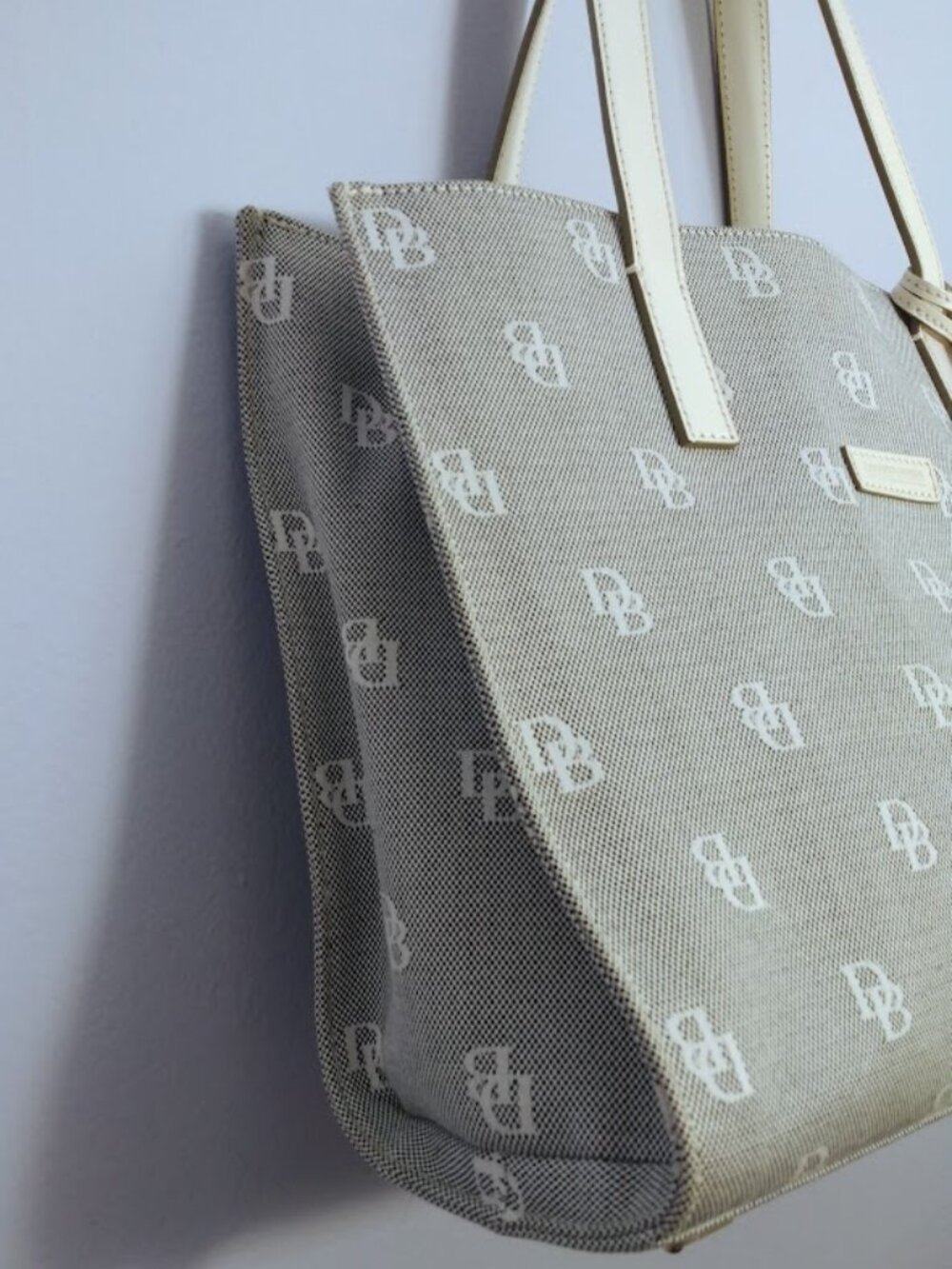 Dooney and Bourke Monogram Tote Satchel Shoulder Bag Blue Canvas Preppy - Picture 5 of 14